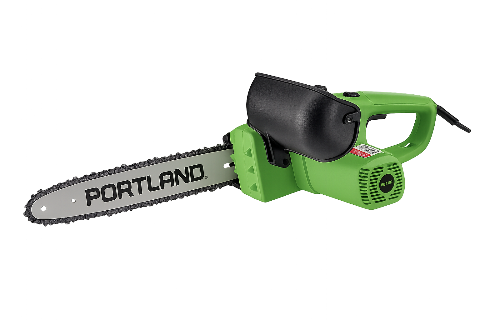 Hyper Tough chainsaw in action, cutting a log